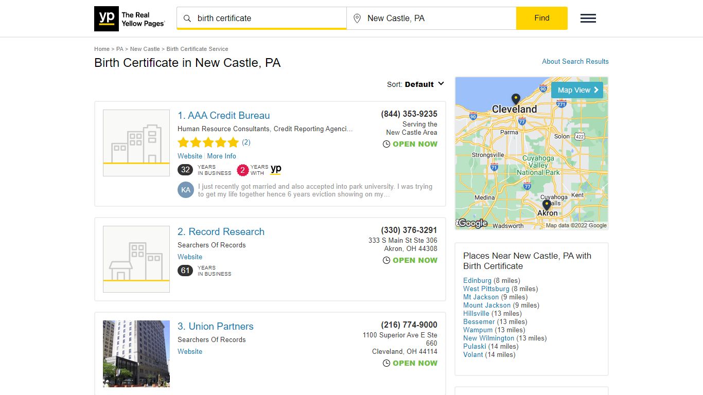 Birth Certificate in New Castle, PA - Yellow Pages